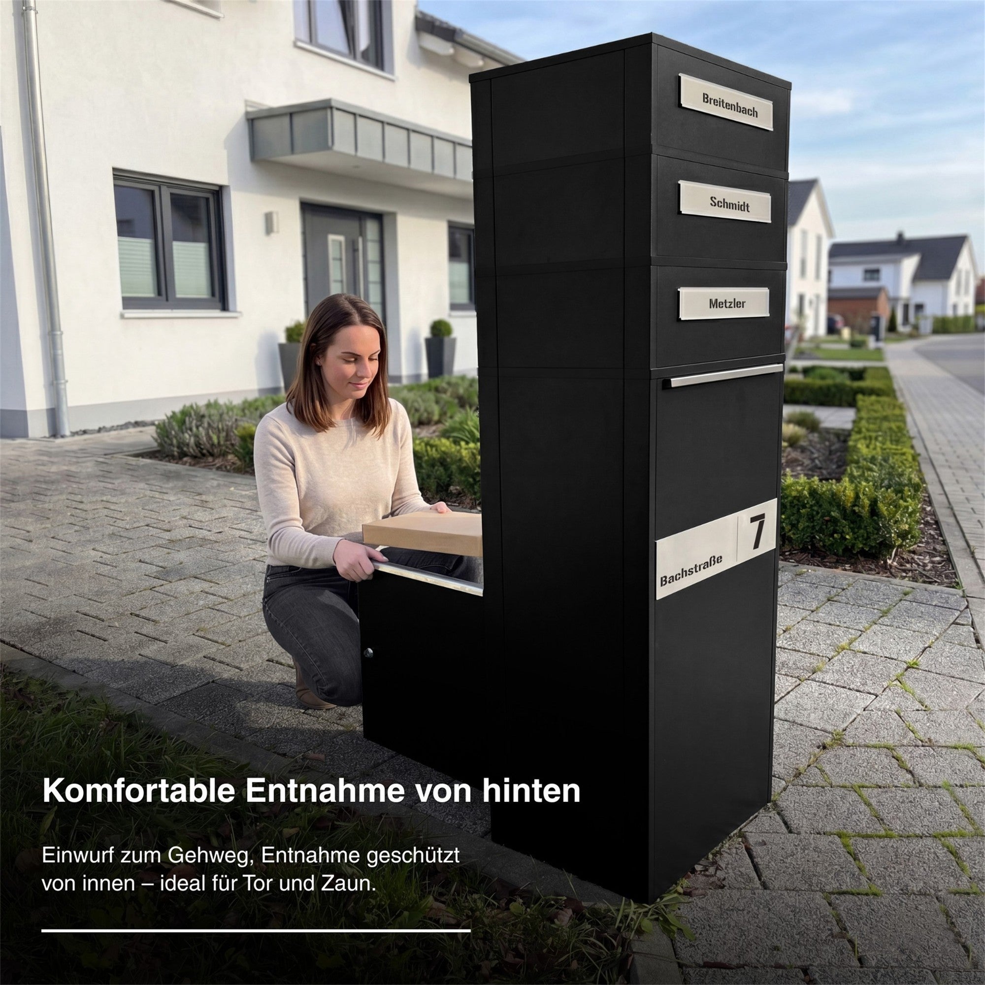 Metzler Paketbox mit Briefkasten | Entnahme auf der Rückseite | personalisiert mit Gravur | Zivo 2