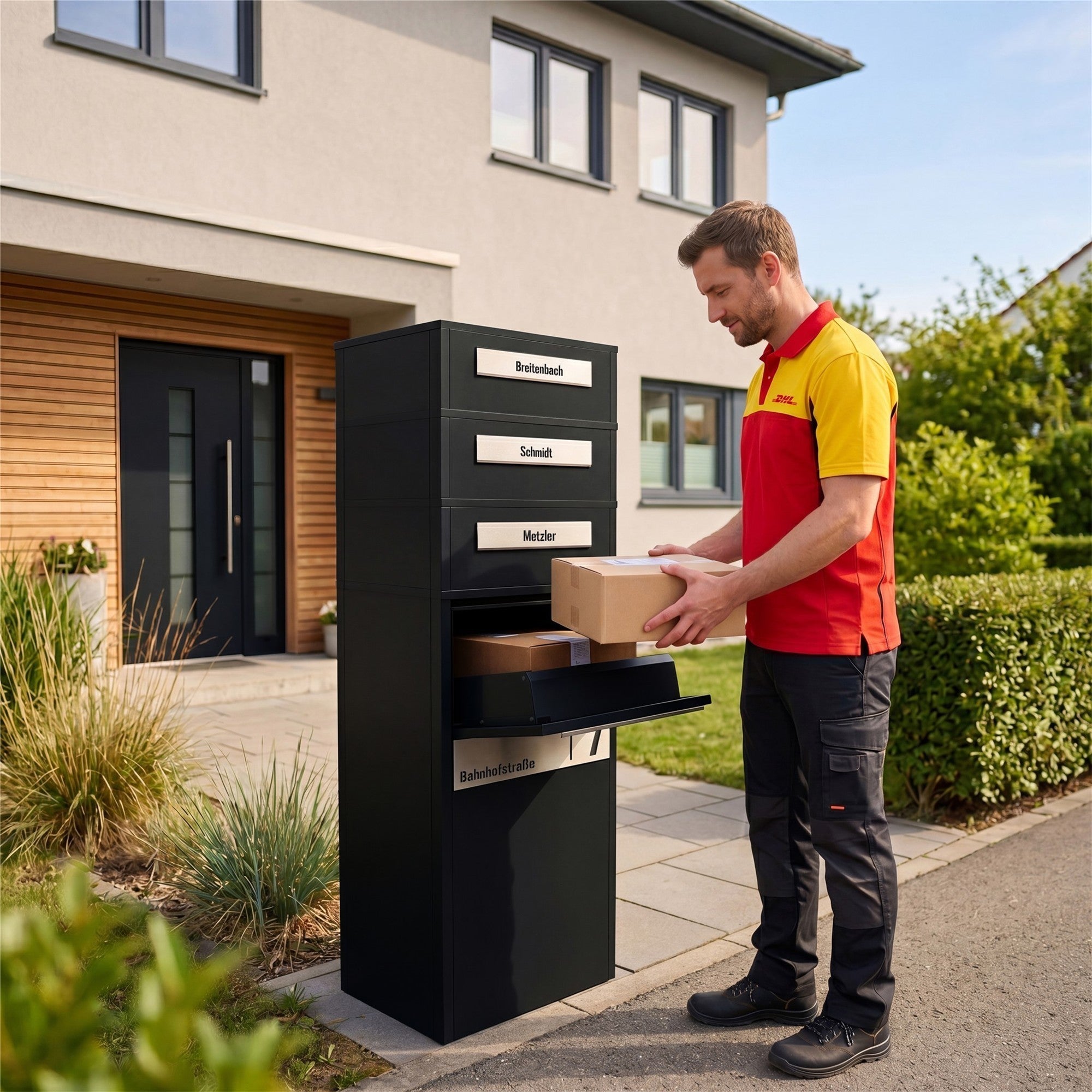Metzler Paketbox mit Briefkasten | Entnahme auf der Rückseite | personalisiert mit Gravur | Zivo 2