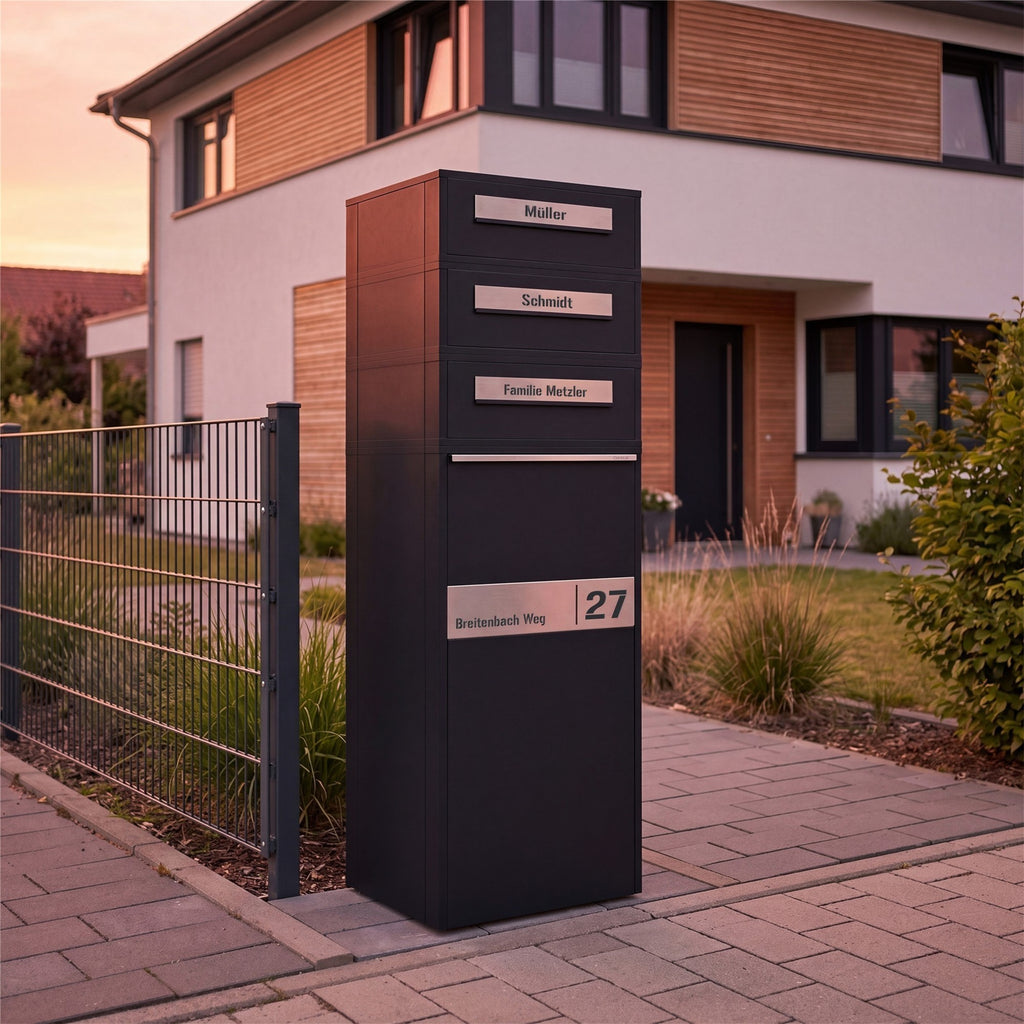 Metzler Paketbox mit Briefkasten | Entnahme auf der Rückseite | personalisiert mit Gravur | Zivo 2