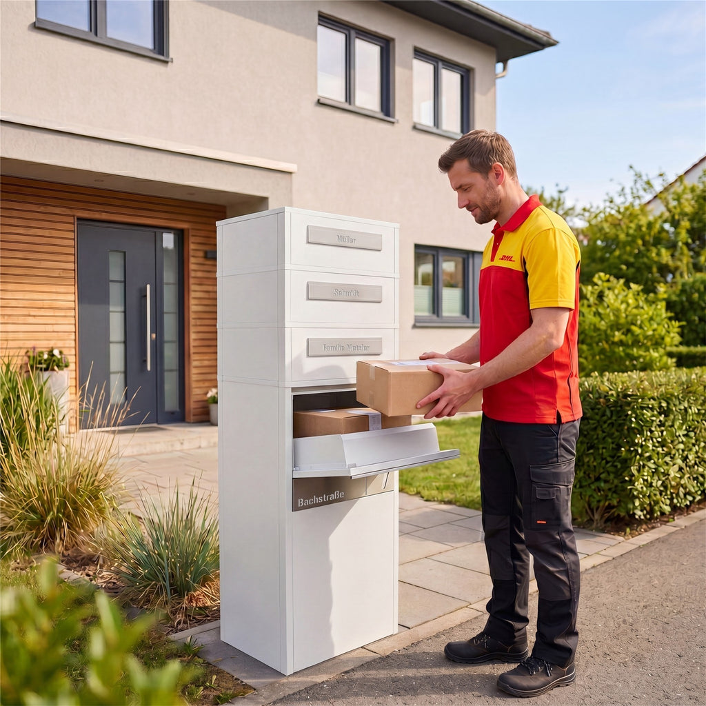 Metzler Paketbox mit Briefkasten | Entnahme auf der Rückseite | personalisiert mit Gravur | Zivo 2