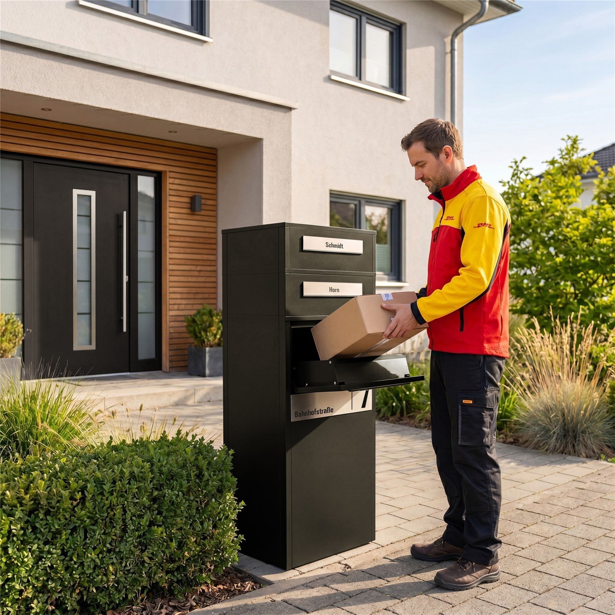 Metzler Paketbox mit Briefkasten | Entnahme auf der Rückseite | personalisiert mit Gravur | Zivo 2