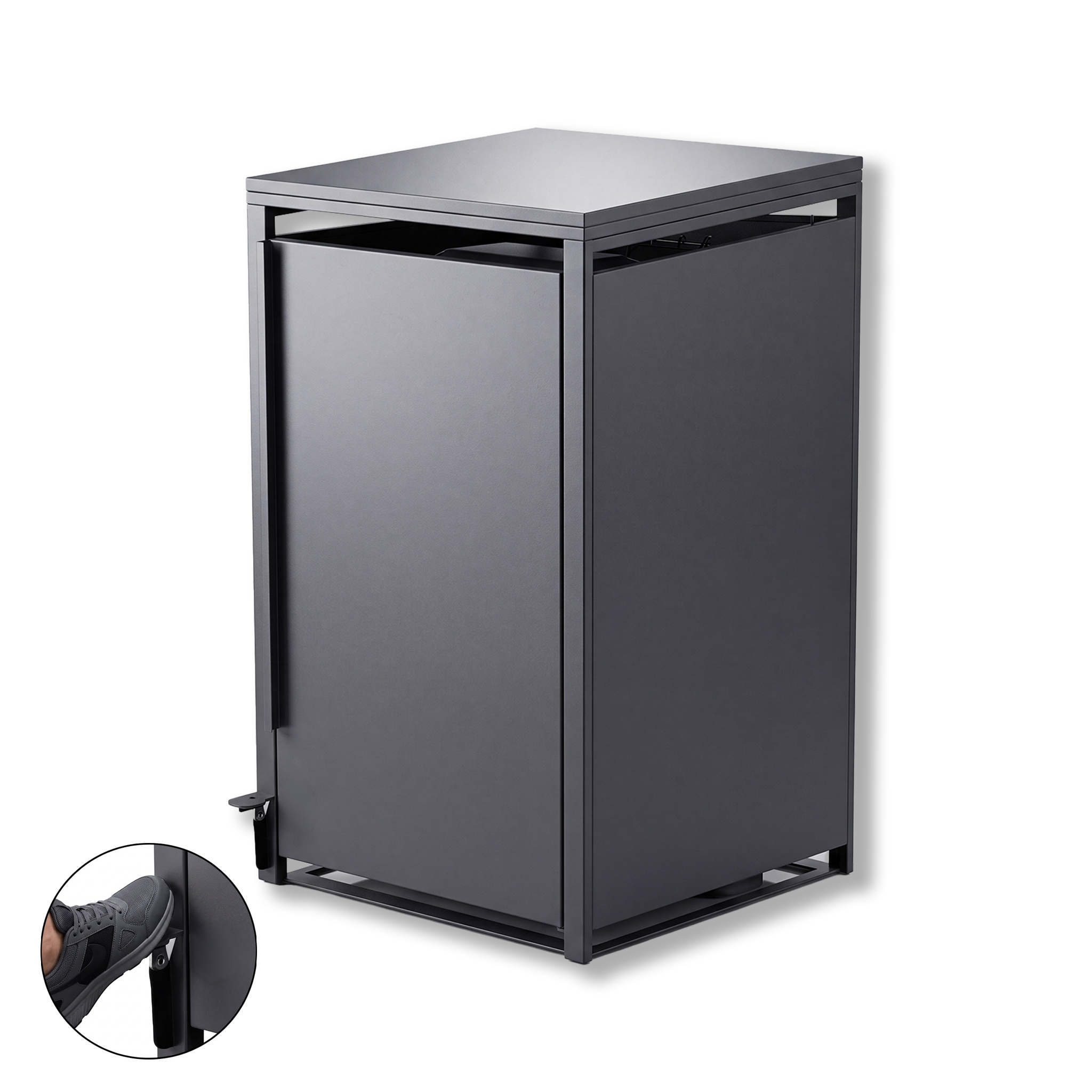 Metzler Mülltonnenbox | Freihändige Bedienung per Fußpedal | 1er | 240l | Stahl pulverbeschichtet | RAL 7016 Anthrazit