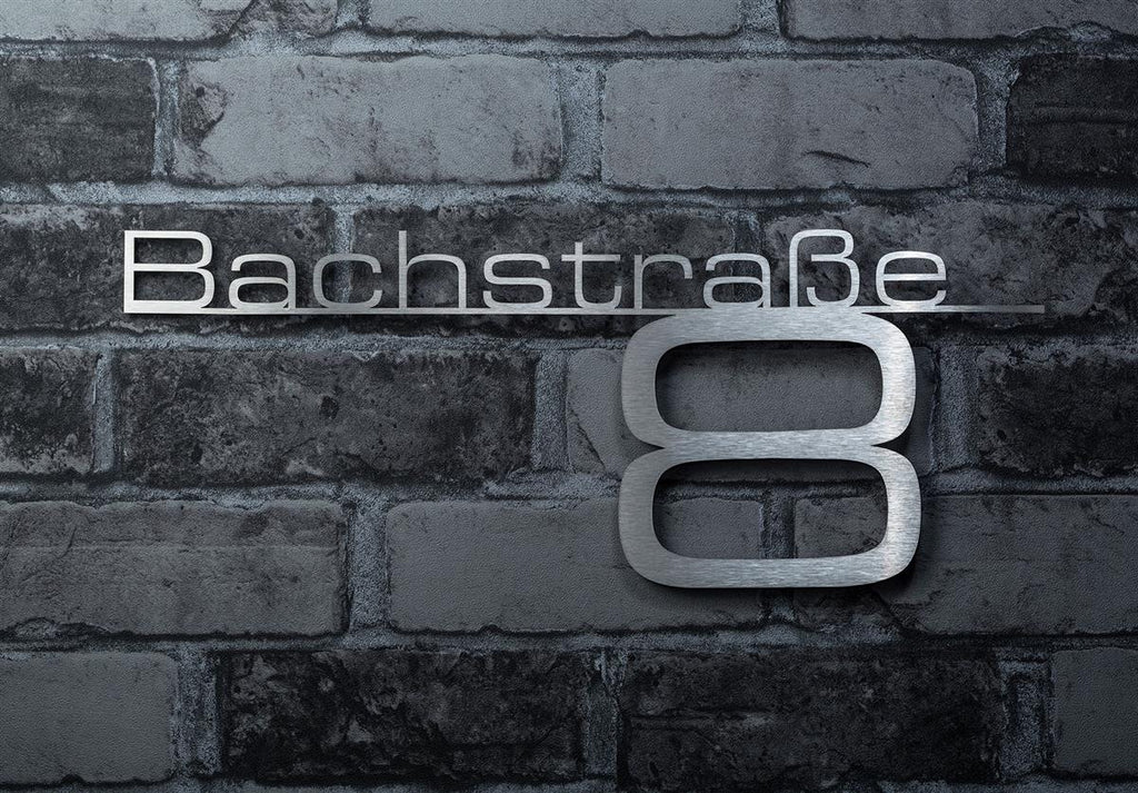 Schriftzug mit Straße & Hausnummer aus Edelstahl