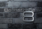 Schriftzug mit Straße & Hausnummer aus Edelstahl