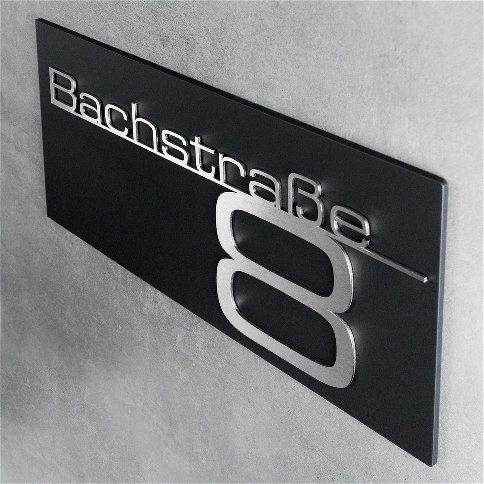 Metzler Hausnummernschild mit Schriftzug aus Edelstahl in Schwarz