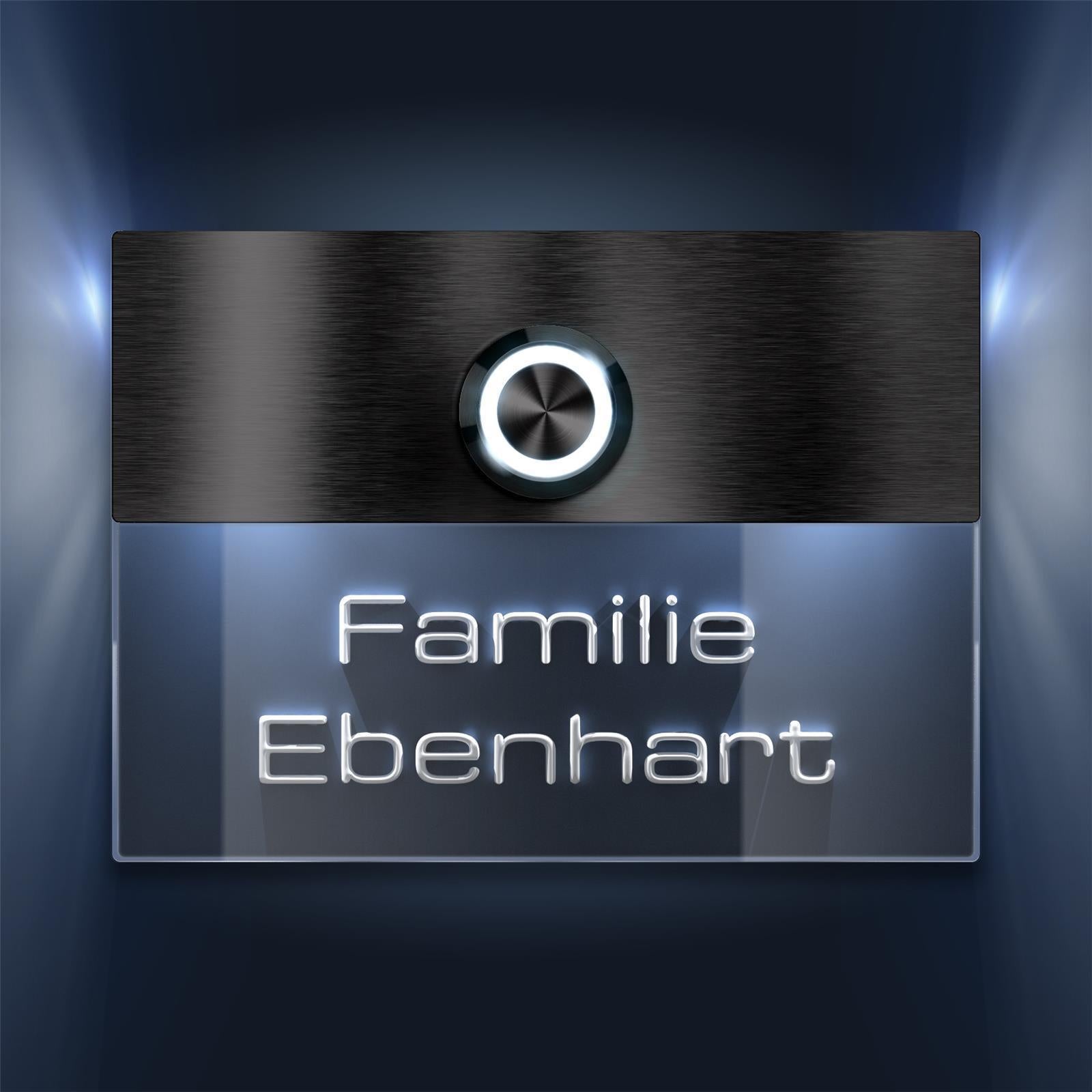 Metzler Türklingel Edelstahl Anthrazit mit 3D-Gravur + LED-Taster | Sena XL