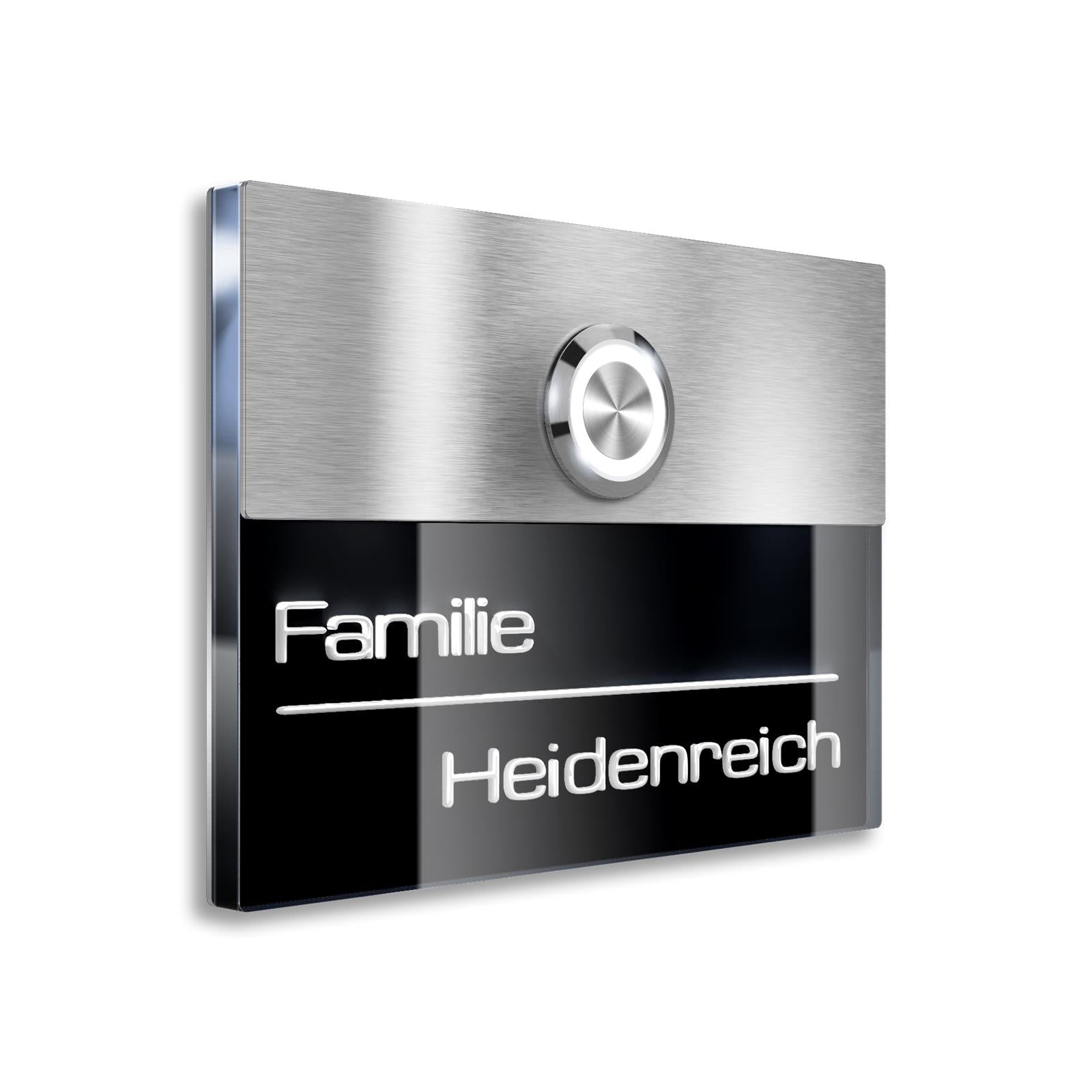 Metzler Türklingel Edelstahl mit 3D-Namensgravur + LED-Taster optional | Sena