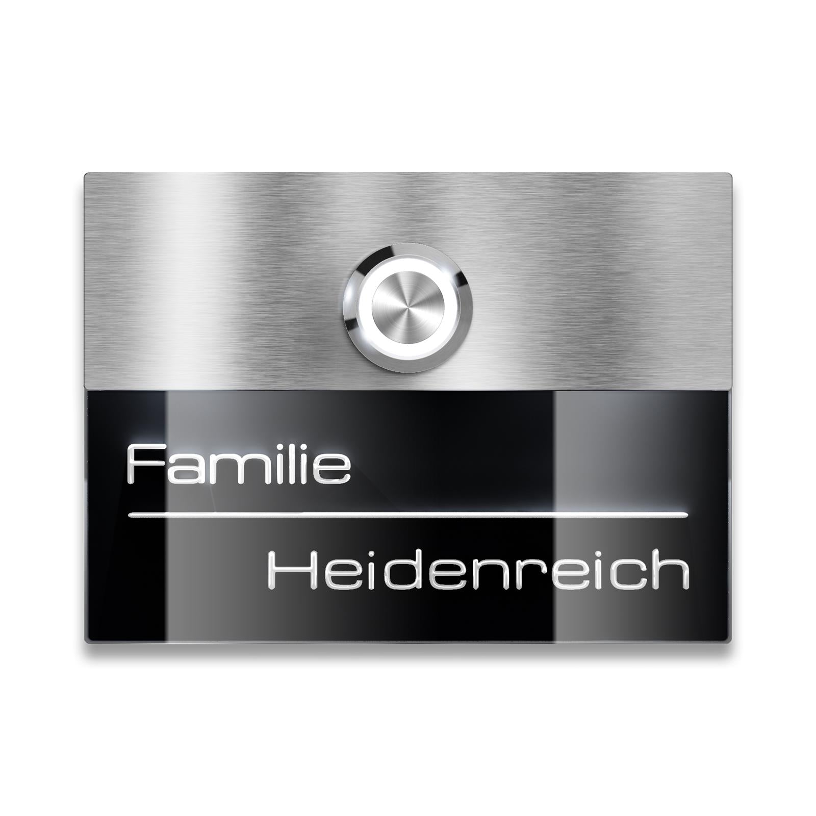 Metzler Türklingel Edelstahl mit 3D-Namensgravur + LED-Taster optional | Sena