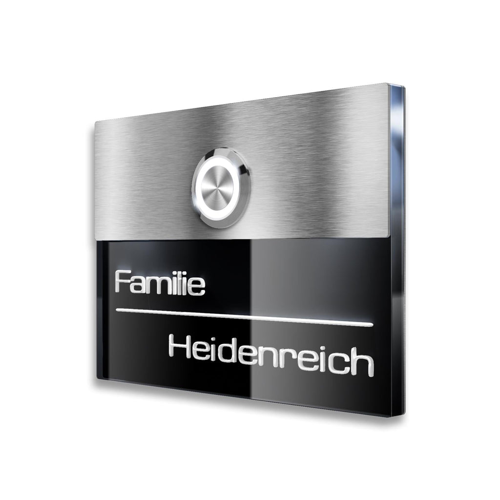 Metzler Türklingel Edelstahl mit 3D-Namensgravur + LED-Taster optional | Sena