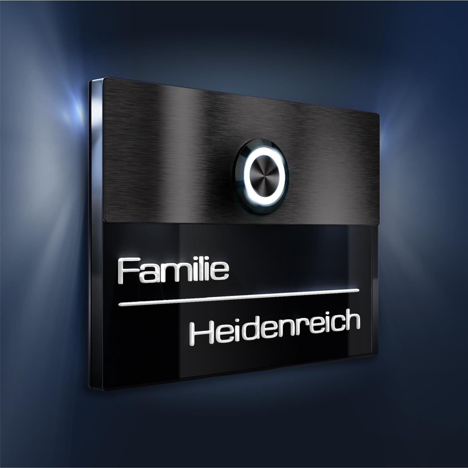Metzler Türklingel Edelstahl mit 3D-Namensgravur + LED-Taster optional | Sena