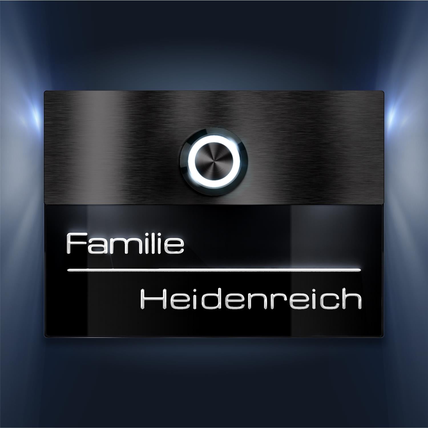 Metzler Türklingel Edelstahl mit 3D-Namensgravur + LED-Taster optional | Sena