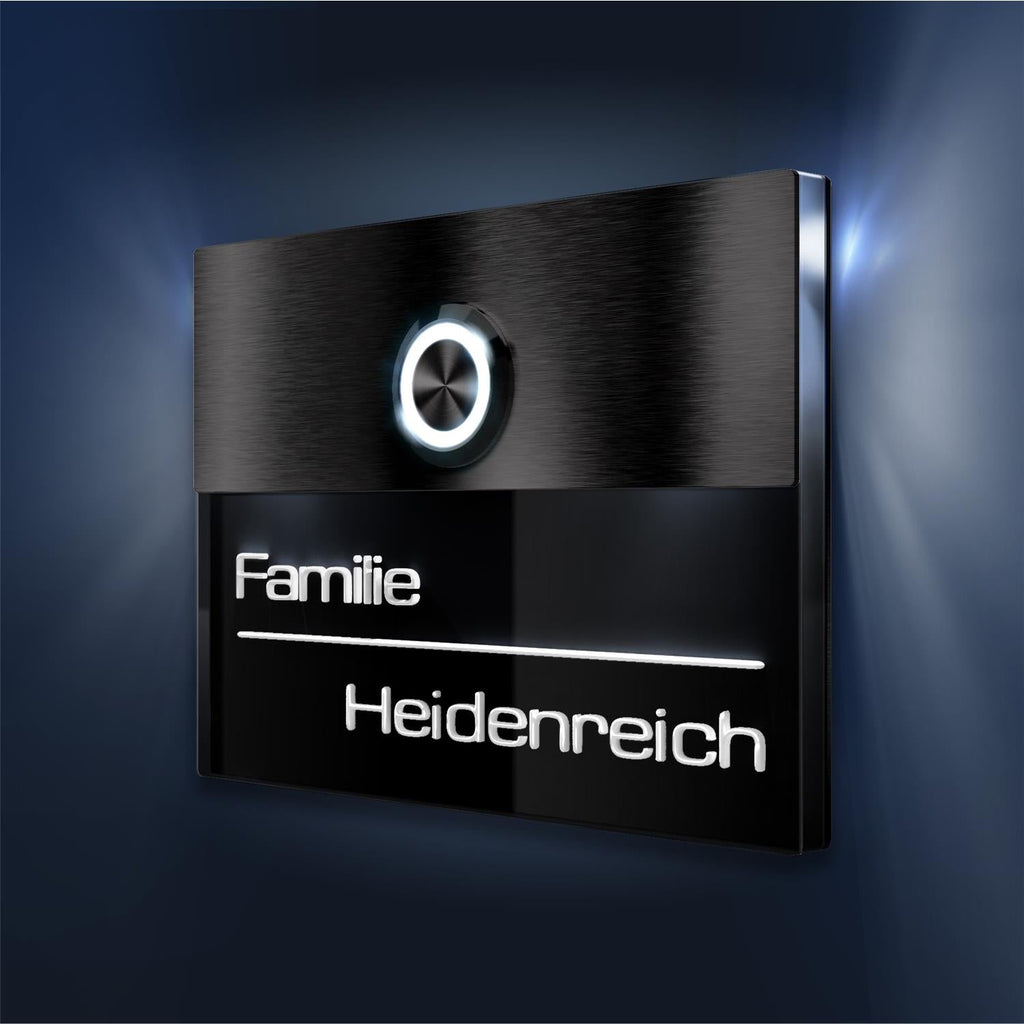 Metzler Türklingel Edelstahl mit 3D-Namensgravur + LED-Taster optional | Sena