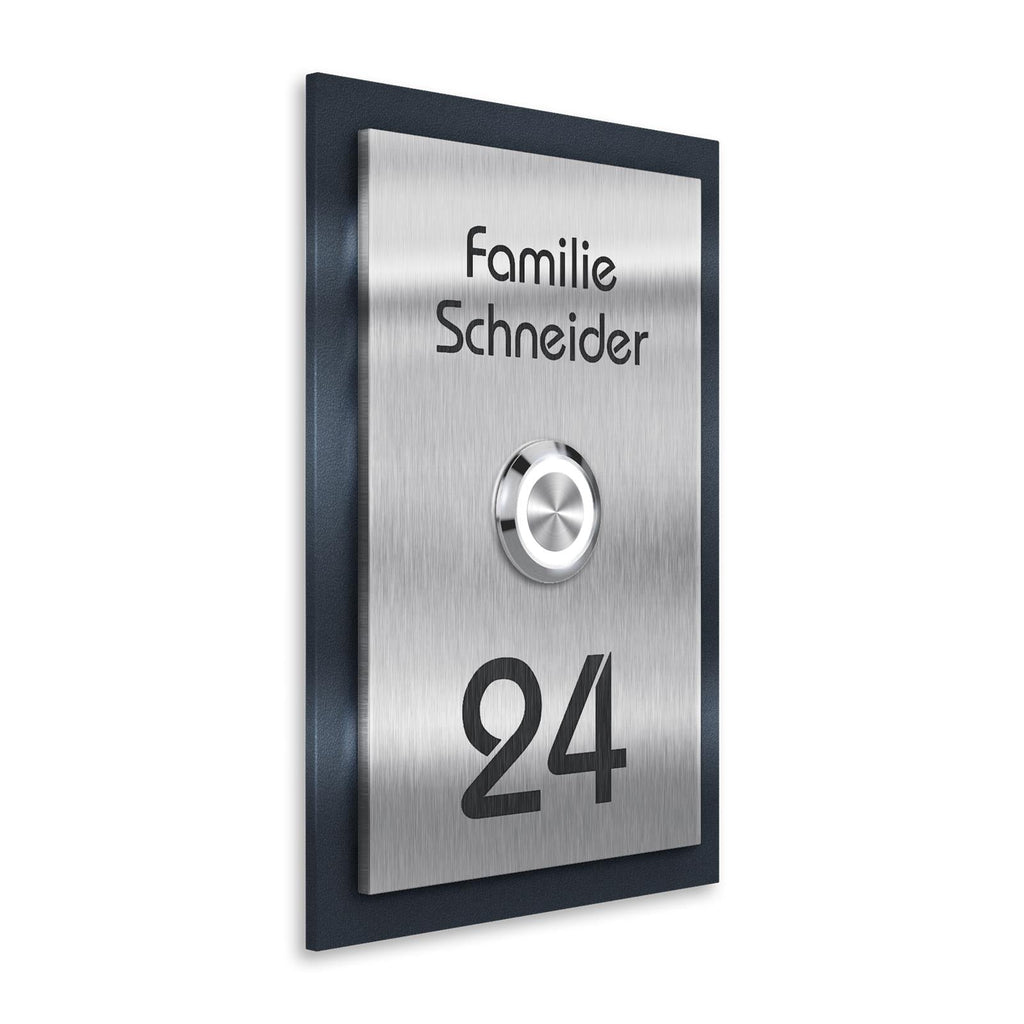 Metzler Klingelschild Anthrazit Edelstahl Gravur + LED-Taster | Decker XL
