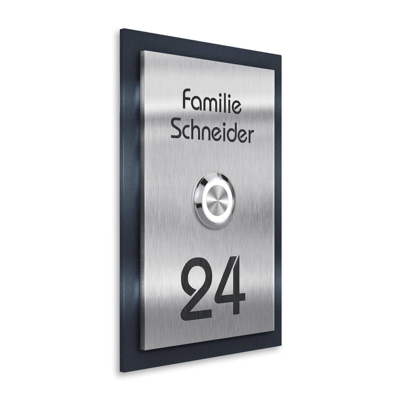 Metzler Klingelschild Anthrazit Edelstahl Gravur + LED-Taster | Decker XL