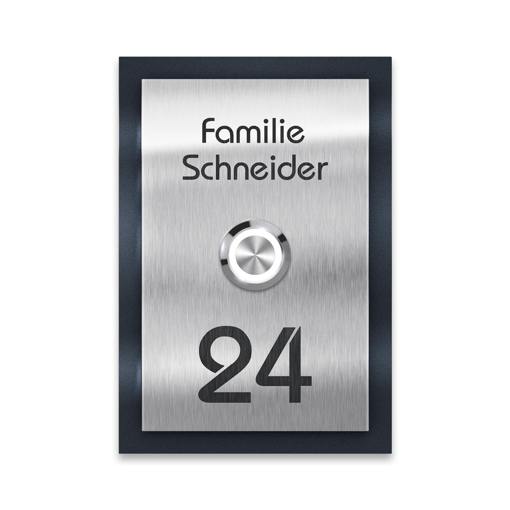 Metzler Klingelschild Anthrazit Edelstahl Gravur + LED-Taster | Decker XL