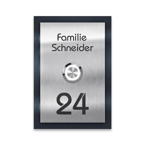 Metzler Klingelschild Anthrazit Edelstahl Gravur + LED-Taster | Decker XL