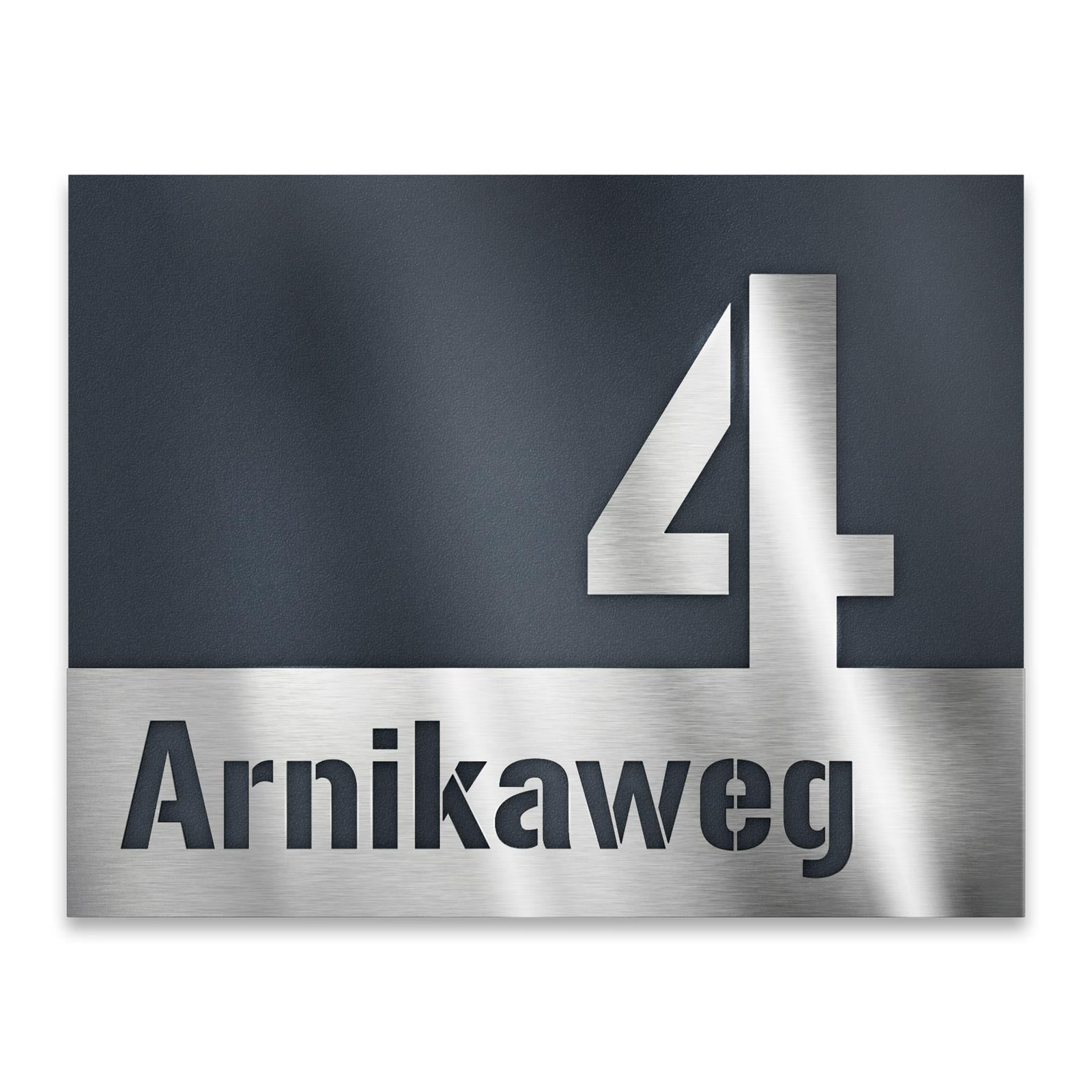 Hausnummernschild aus Edelstahl in Anthrazit groß