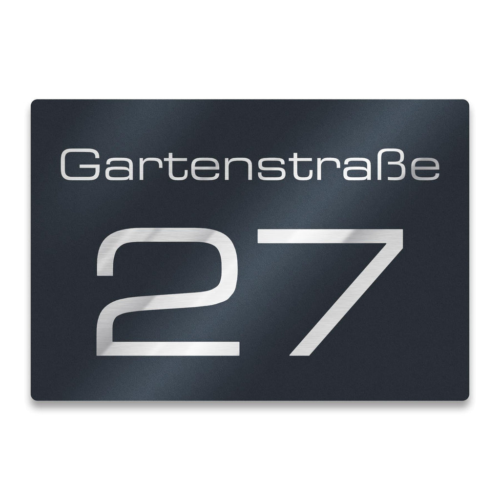 Hausnummernschild in Anthrazit aus Edelstahl mit  Straße & Hausnummer