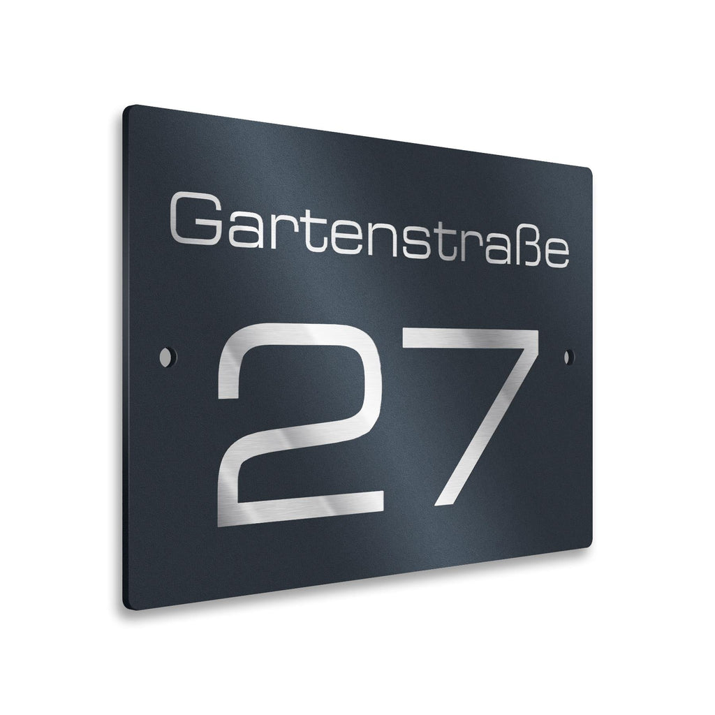 Hausnummernschild für Straße & Ziffer in Anthrazit RAL7016