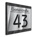Hausnummernschild aus Edelstahl & Schiefer mit Lasergravur   ALT  ALT  ALT