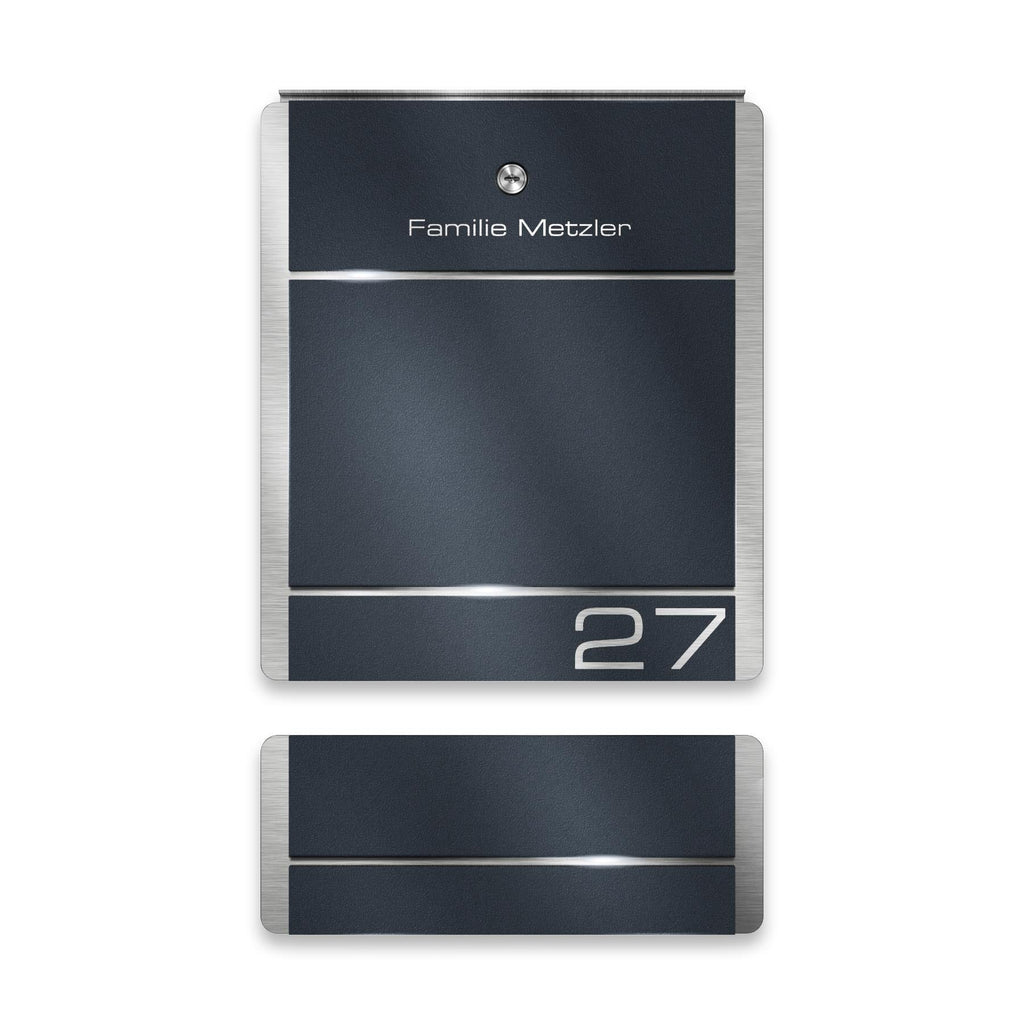 Metzler Briefkasten Standfuß Anthrazit Gravur + Zeitungsfach optional | 01