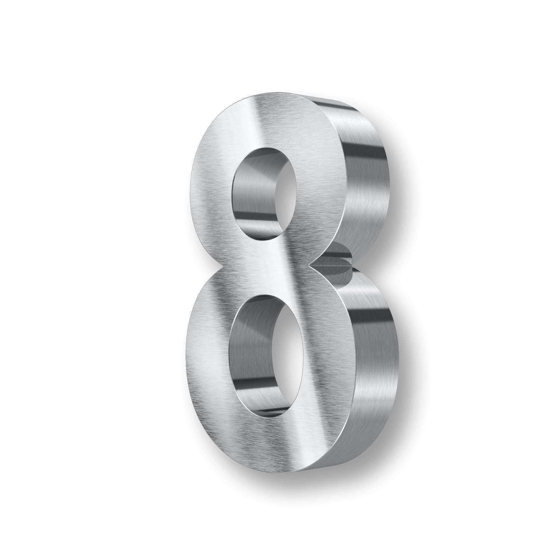 Metzler 3D-Hausnummer | Edelstahl grob geschliffen | Höhe 20 cm