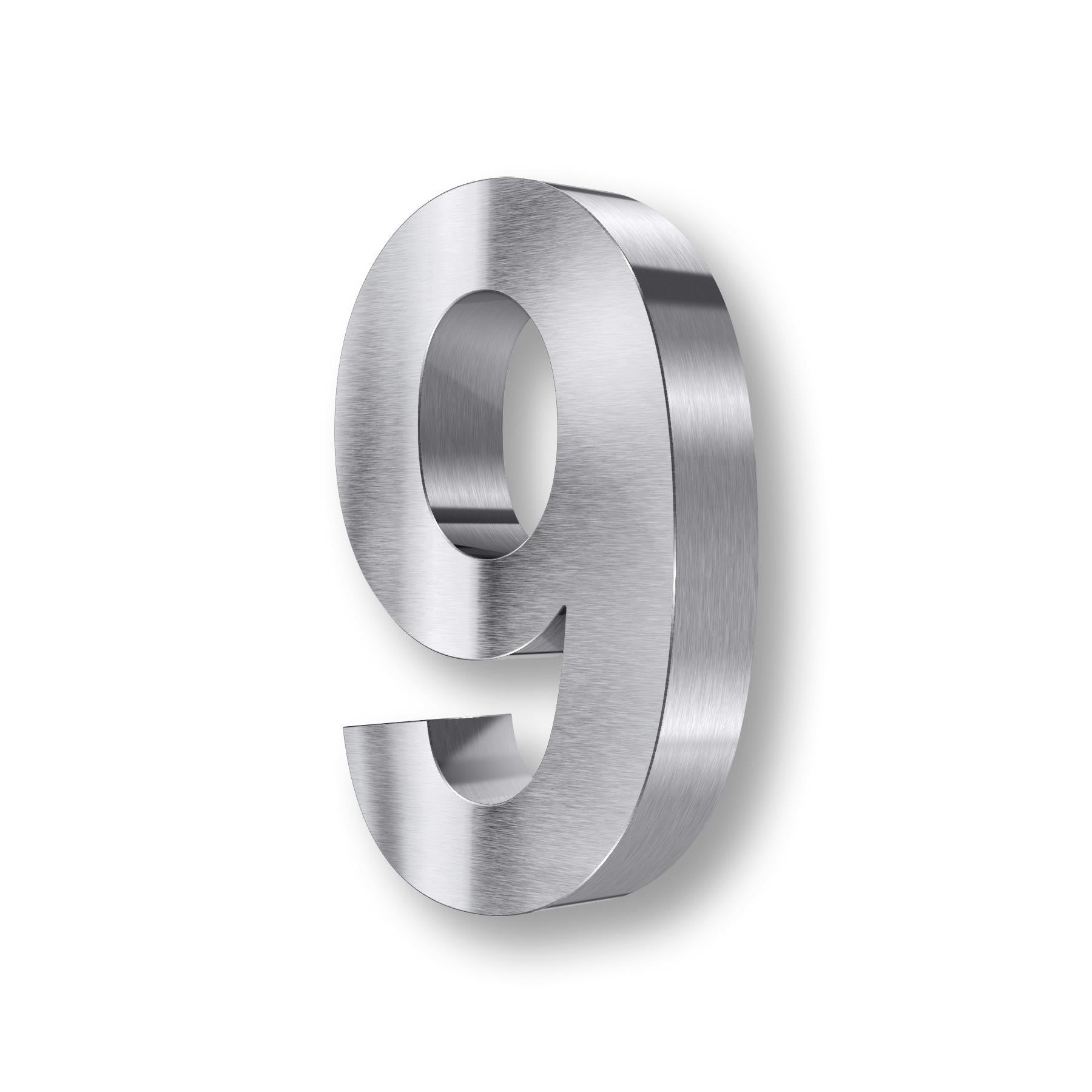Metzler 3D-Hausnummer | Edelstahl grob geschliffen | Höhe 20 cm