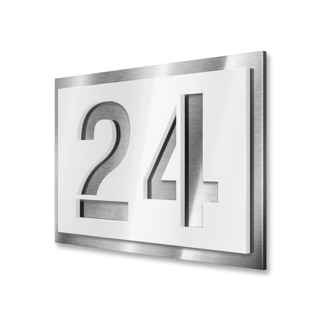Hausnummernschild ausgestanzte Ziffer Edelstahl Weiß