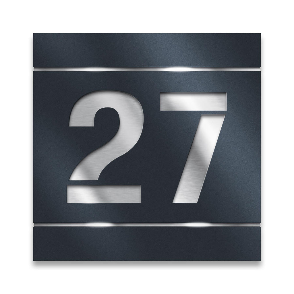 Quadratisches Hausnummernschild aus Edelstahl in Anthrazit