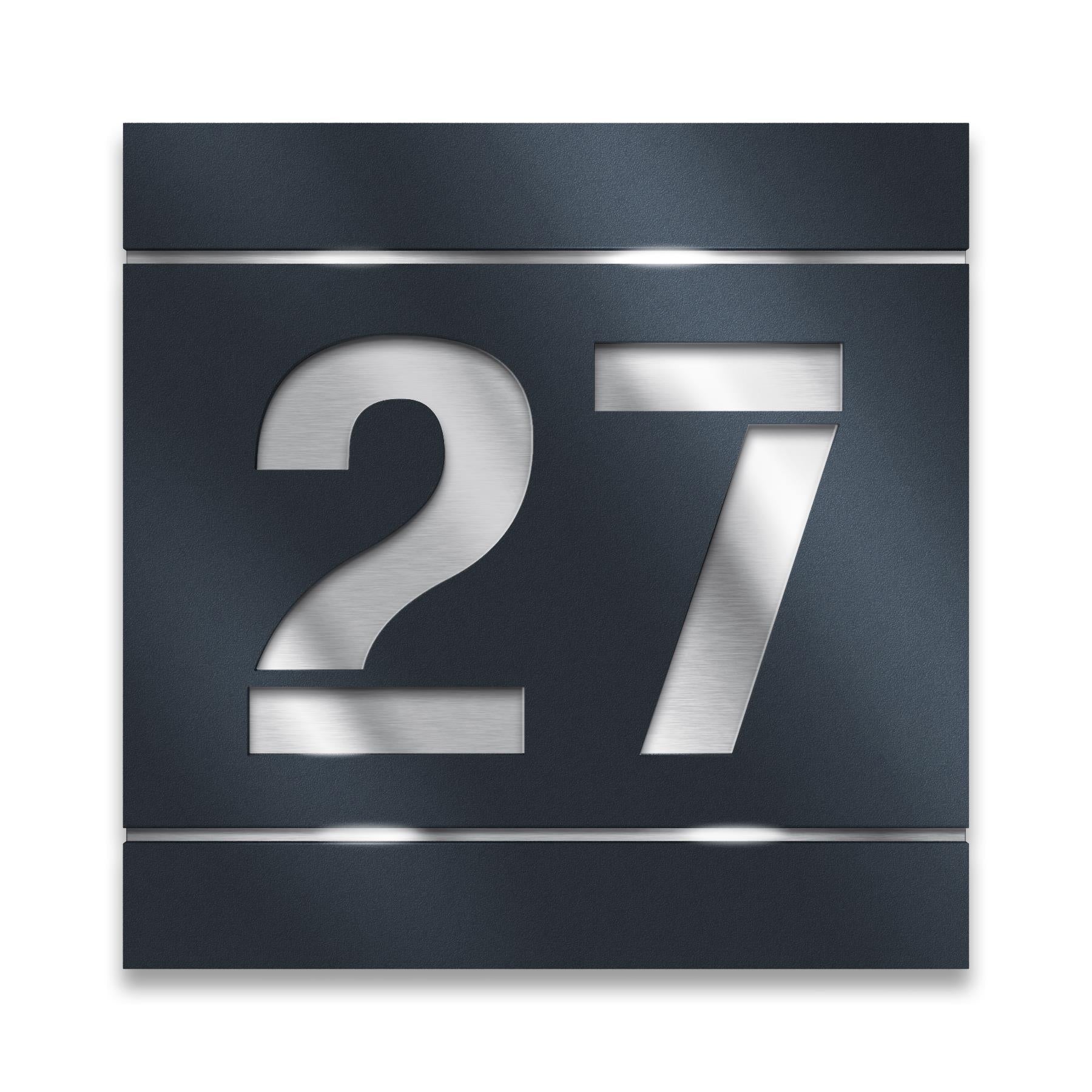 Quadratisches Hausnummernschild aus Edelstahl in Anthrazit