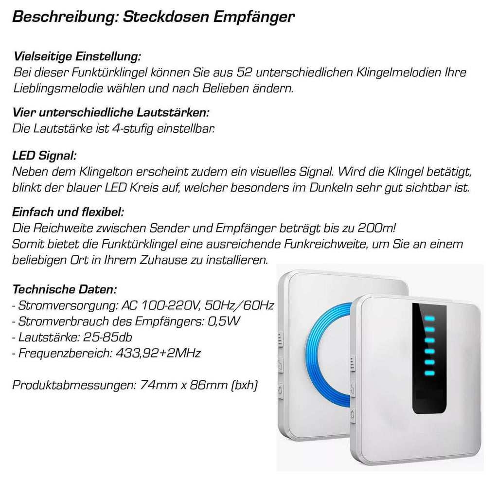 Funk-Türklingel Edelstahl mit Gravur, Reichweite 200m