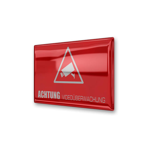 3D-Aufkleber - Achtung Videoüberwachung - rot