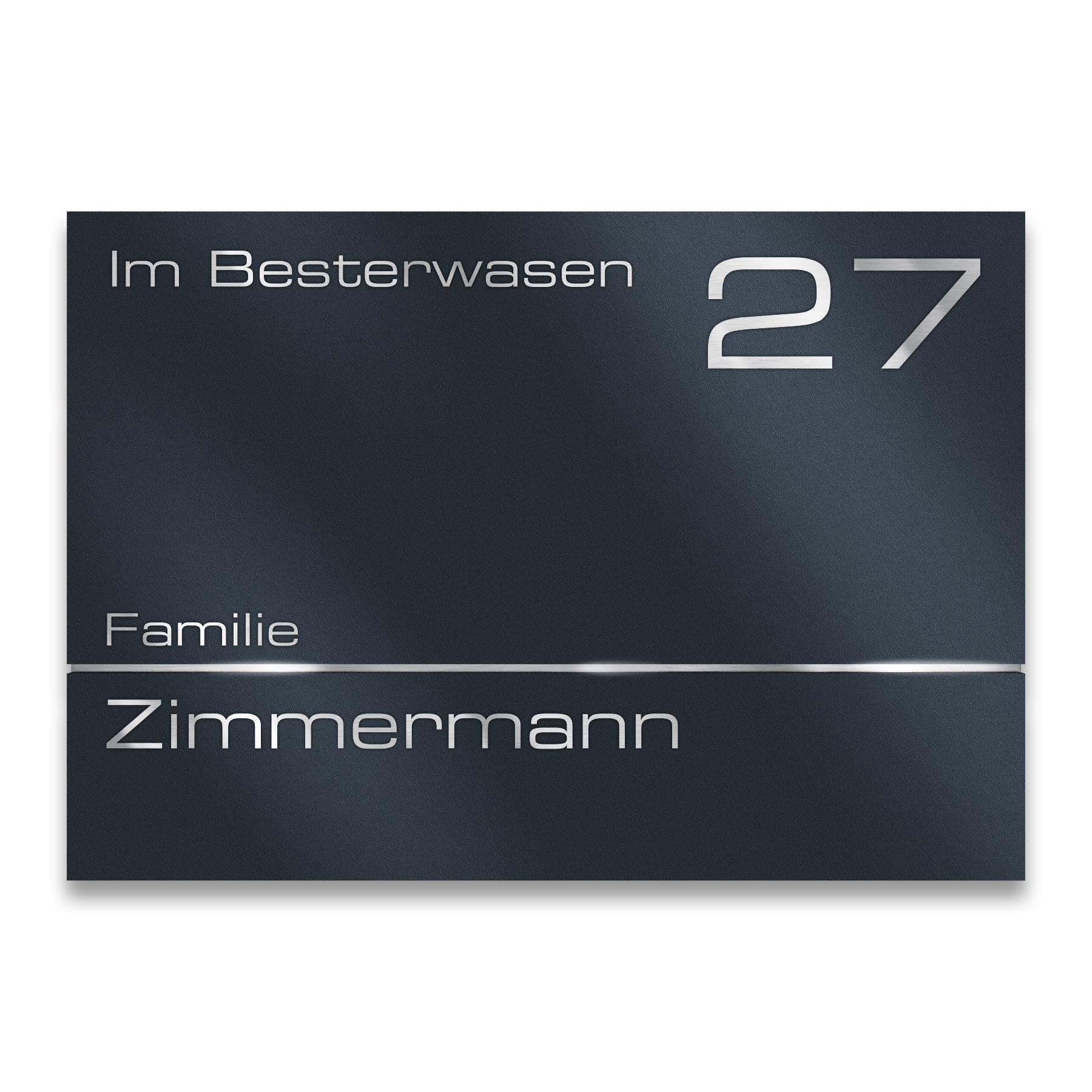 Hausnummernschild in Anthrazit RAL 7016 aus Edelstahl