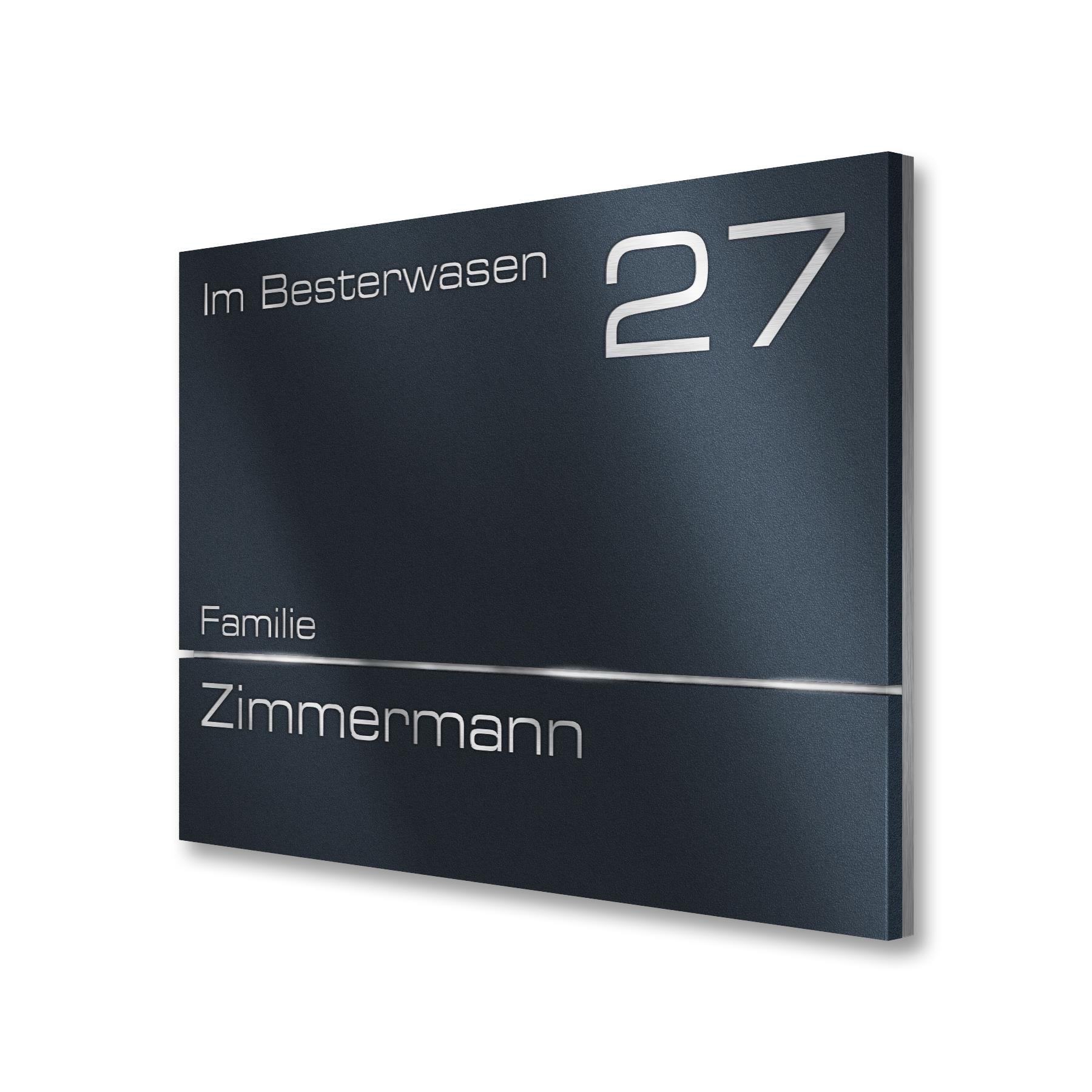 Hausnummernschild in Anthrazit RAL 7016 aus Edelstahl