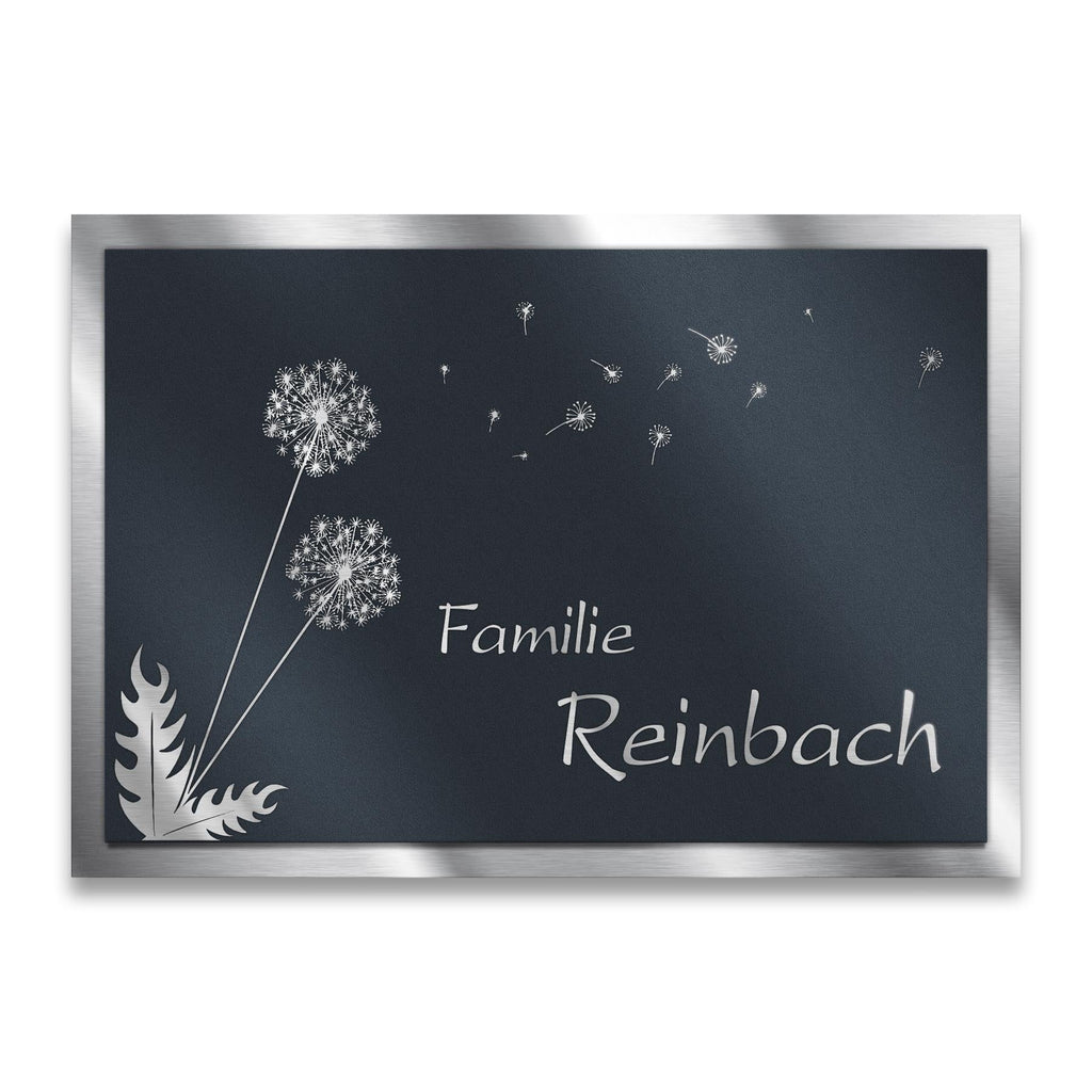 Namensschild Pusteblume aus Edelstahl in Anthrazit 