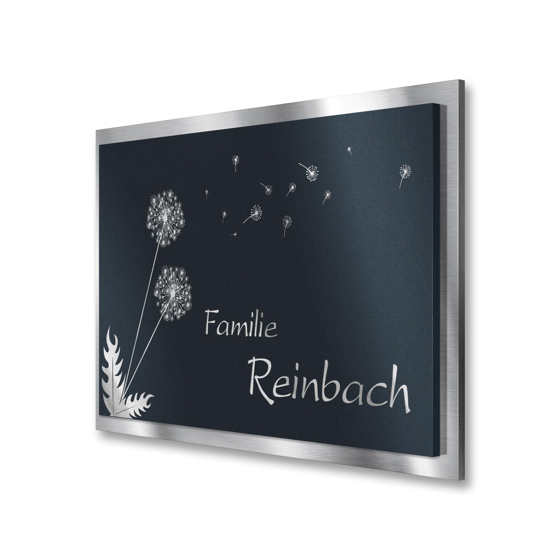 Namensschild Pusteblume aus Edelstahl in Anthrazit