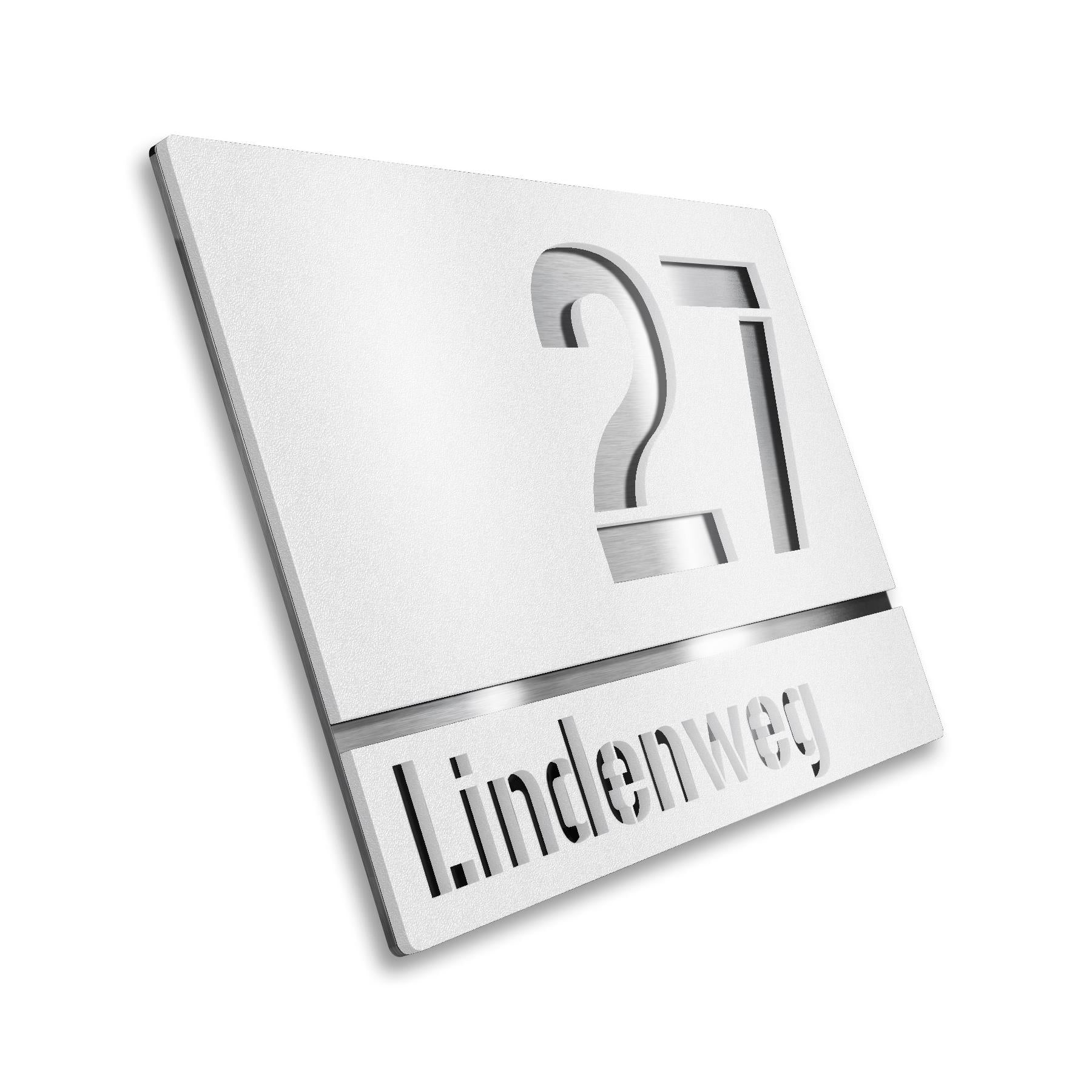 Hausnummernschild mit Straßennamen aus Edelstahl | 25 x 17,5 cm