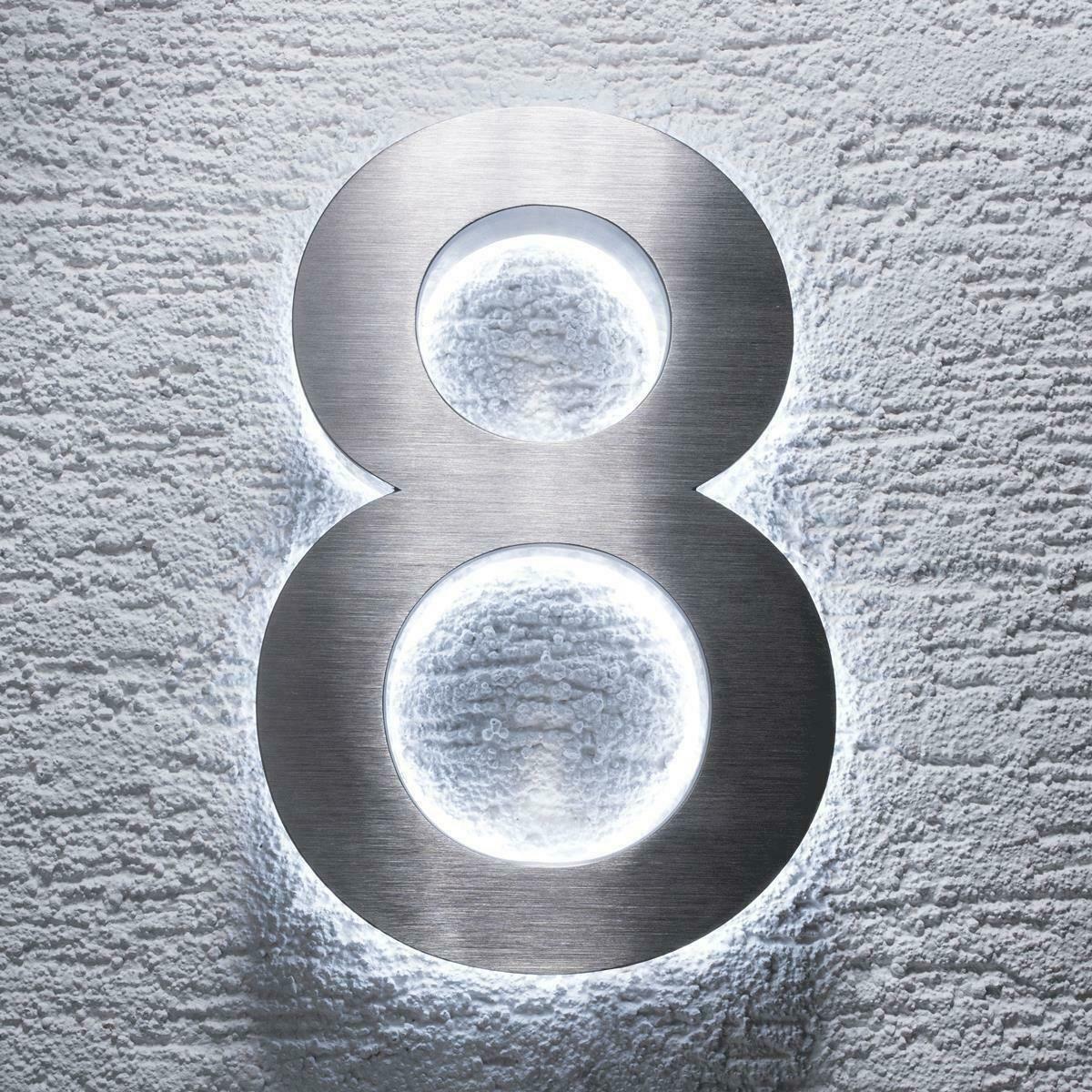 Metzler 3D Hausnummer Edelstahl LED Beleuchtung Höhe 20 cm