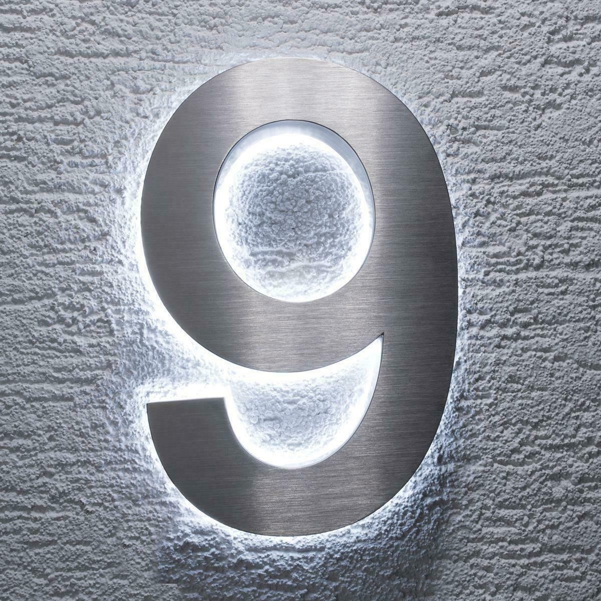 Metzler 3D Hausnummer Edelstahl LED Beleuchtung Höhe 20 cm