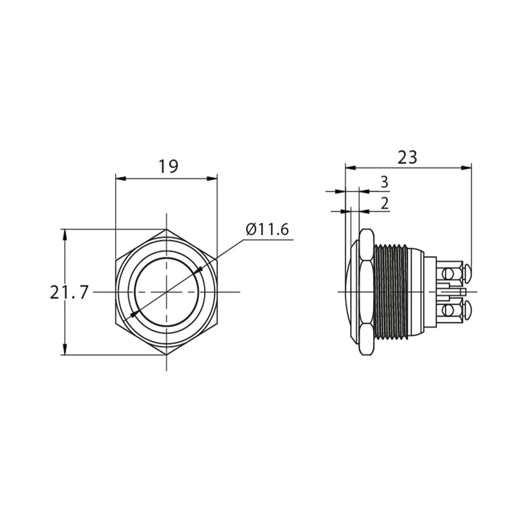 Metzler - Drucktaster 16mm - IP67 IK10 - Edelstahl - Gewölbt - Schraubkontakte
