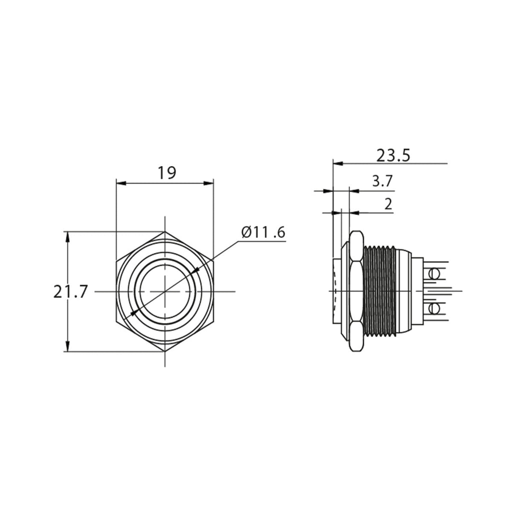 Metzler - Drucktaster 16mm - IP67 IK10 - Edelstahl - Hervorstehend - Schraubkontakte