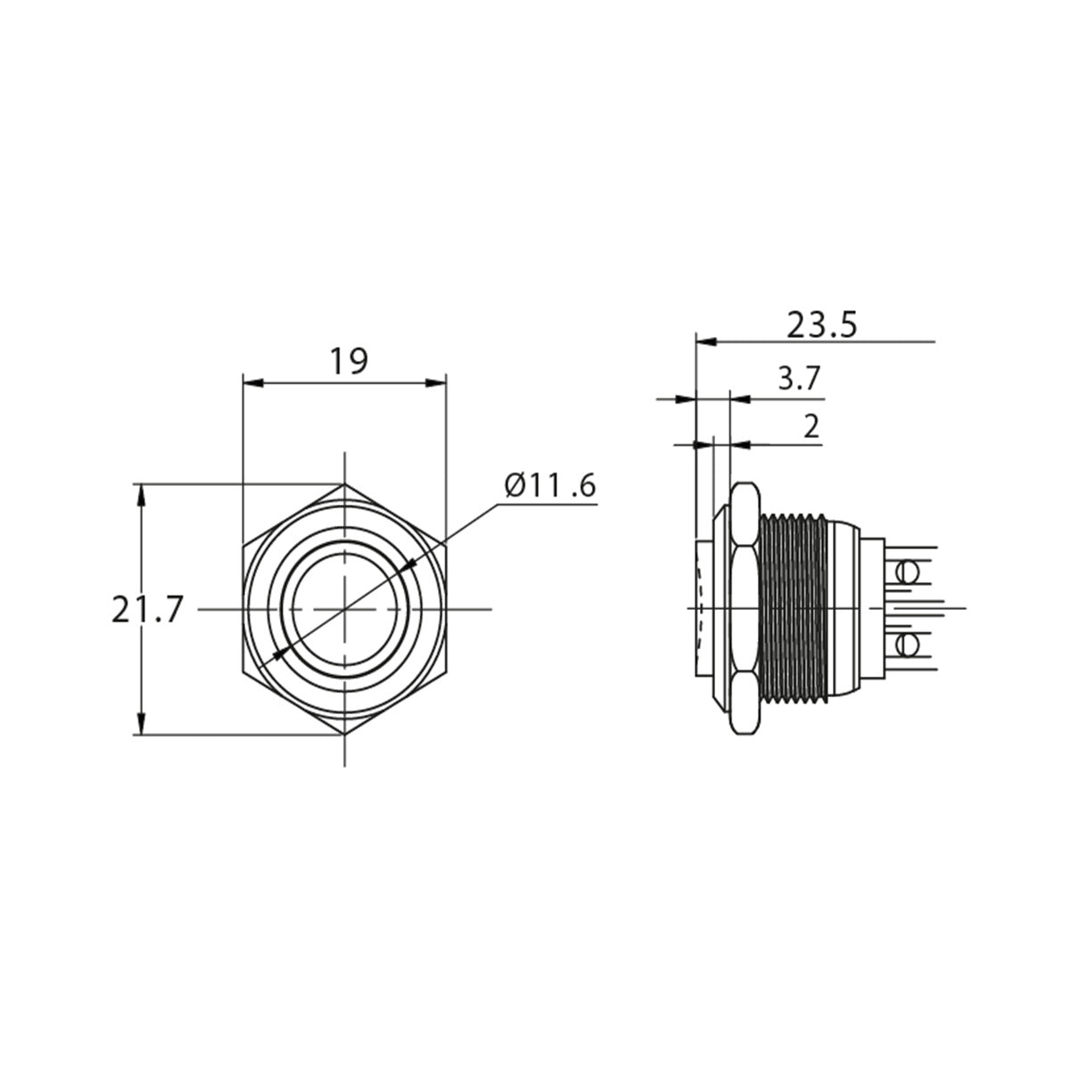Metzler - Drucktaster 16mm - IP67 IK10 - Edelstahl - Hervorstehend - Schraubkontakte