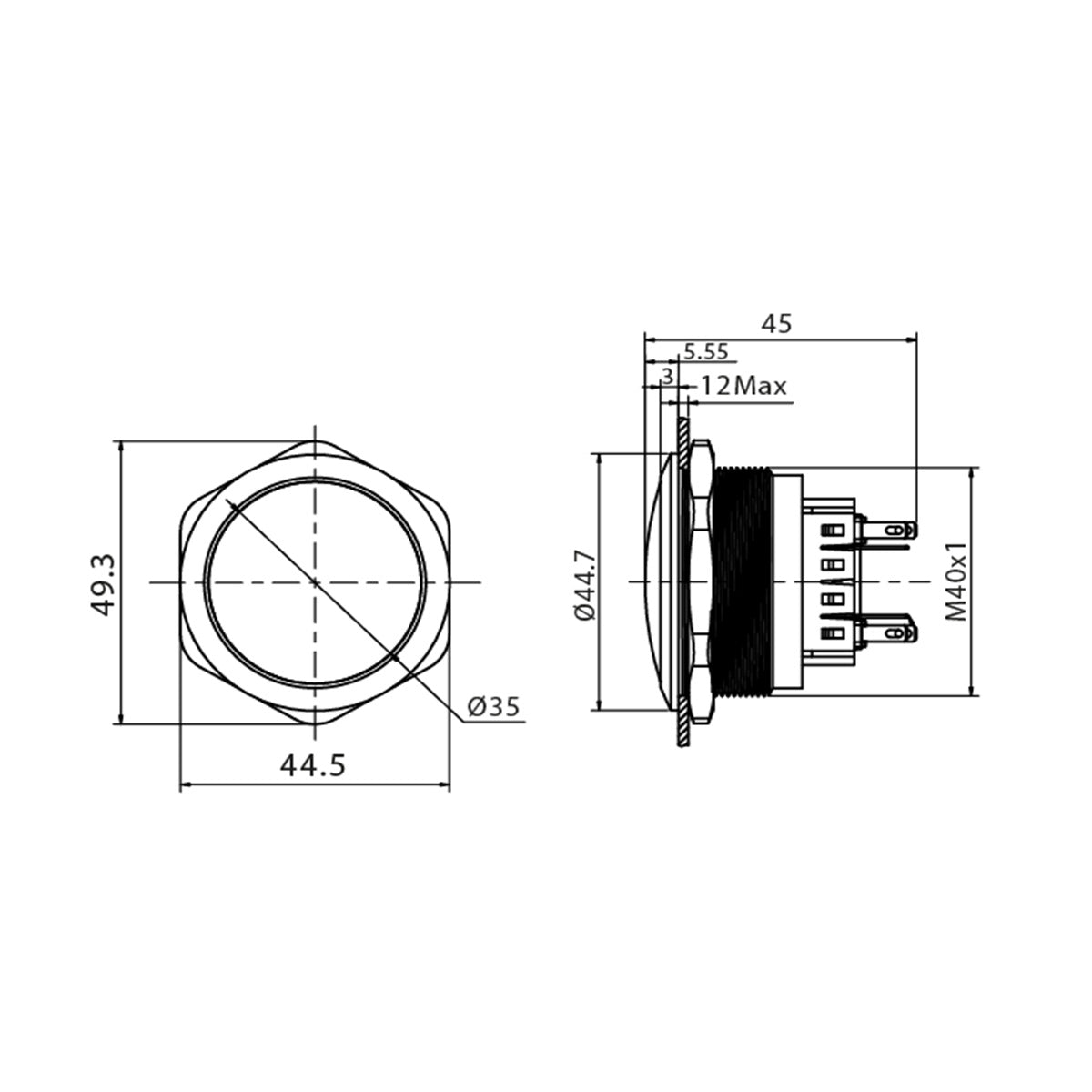 Metzler - Drucktaster 40mm - IP67 IK10 - Edelstahl - Gewölbt - Lötkontakte