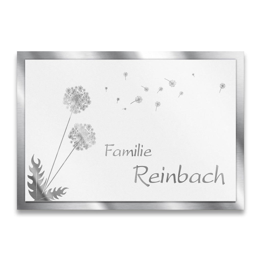 Namensschild Pusteblume aus Edelstahl in Weiß