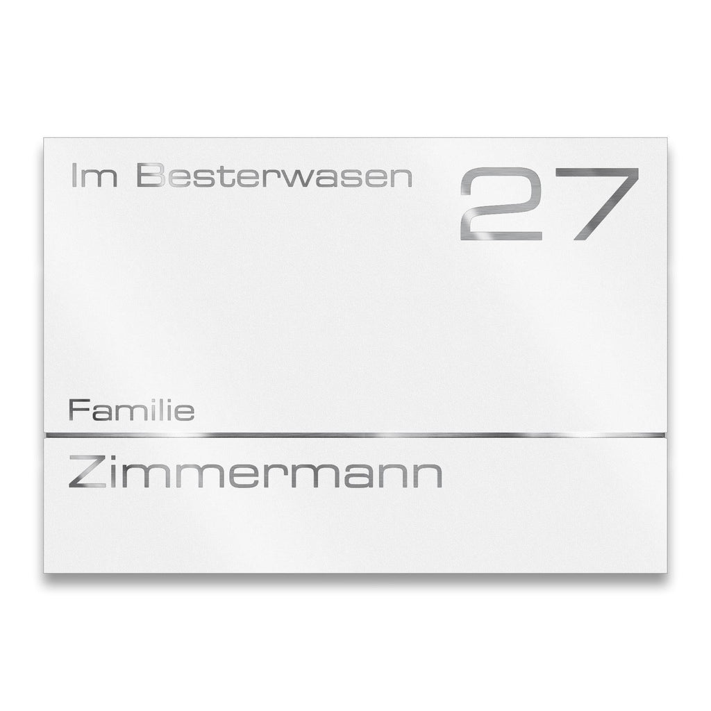 Hausnummernschild in Weiß aus Edelstahl