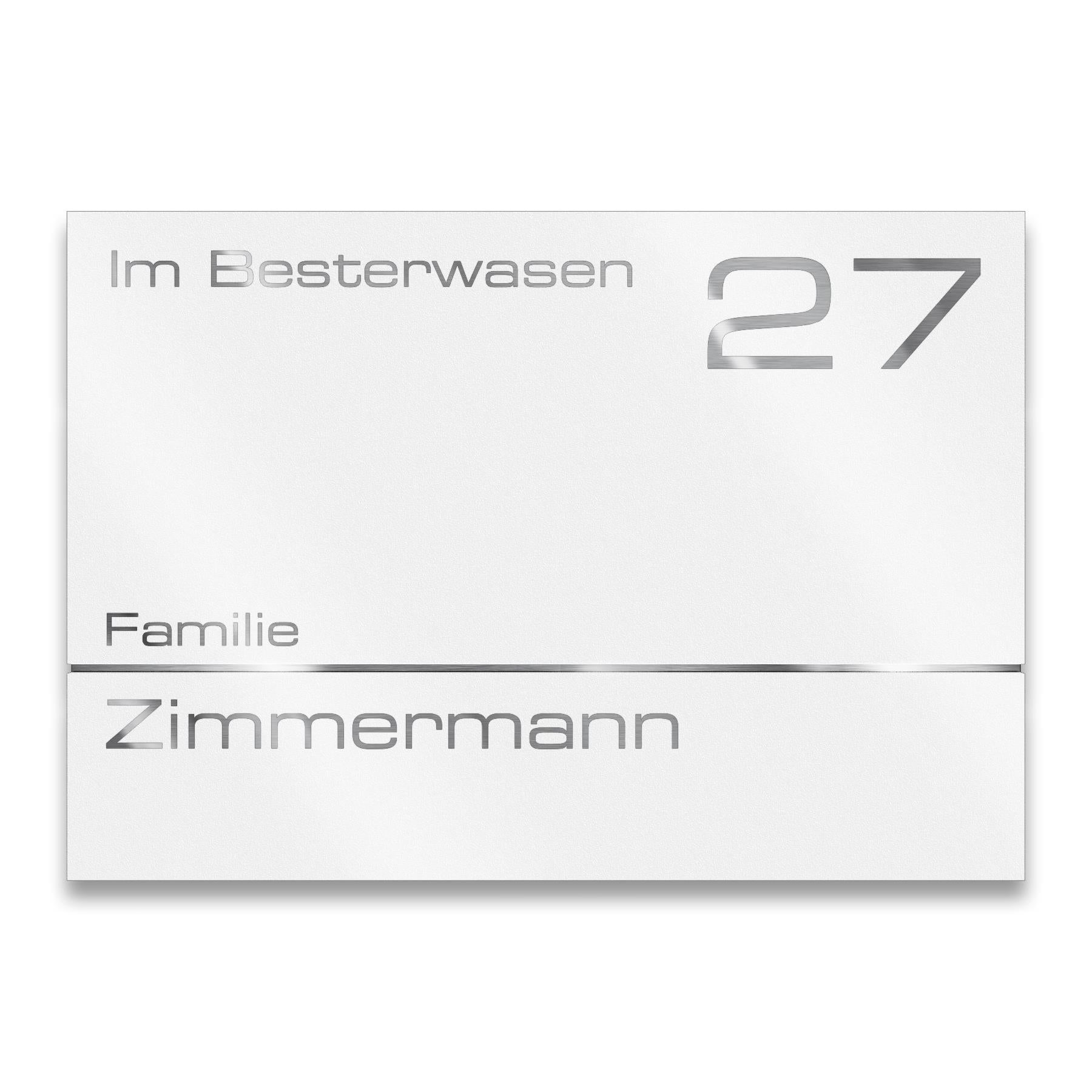 Metzler Hausnummernschild mit Namensgravur aus Edelstahl