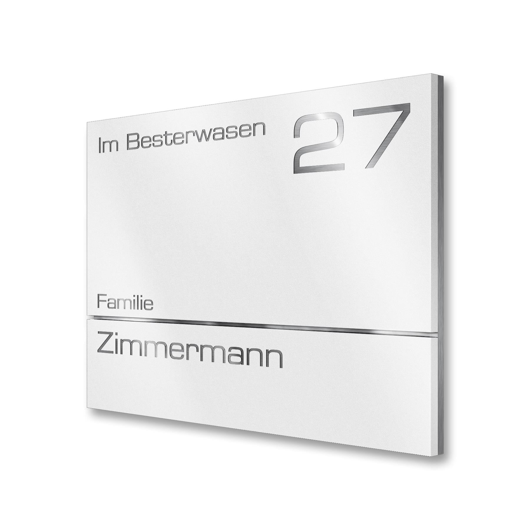 Hausnummernschild in Weiß aus Edelstahl