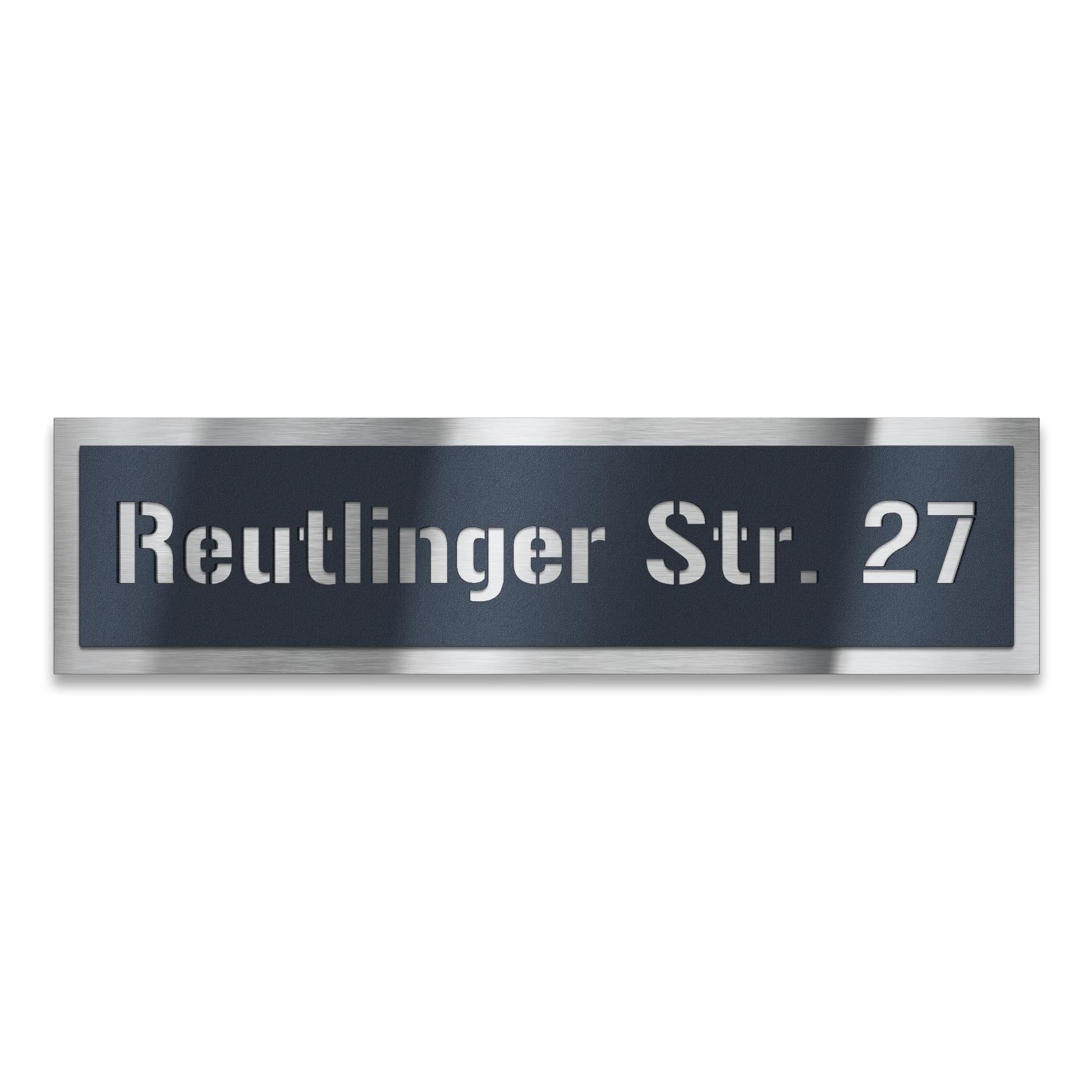 Schild mit Straße & Hausnummer aus Edelstahl in Anthrazit RAL 7016